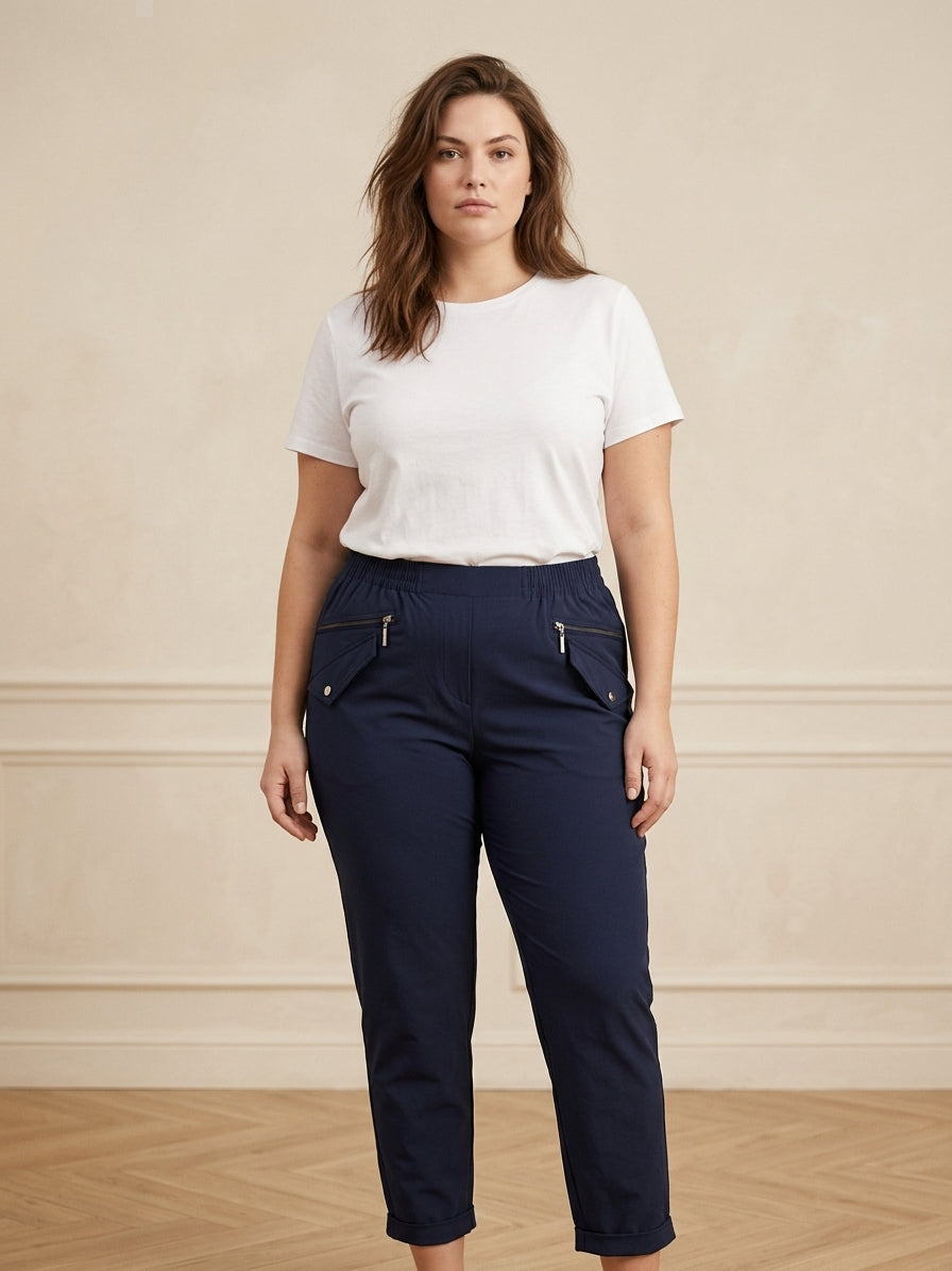 Pantalon Doublé Fourré Femme – Taille Élastique Poche Zippée