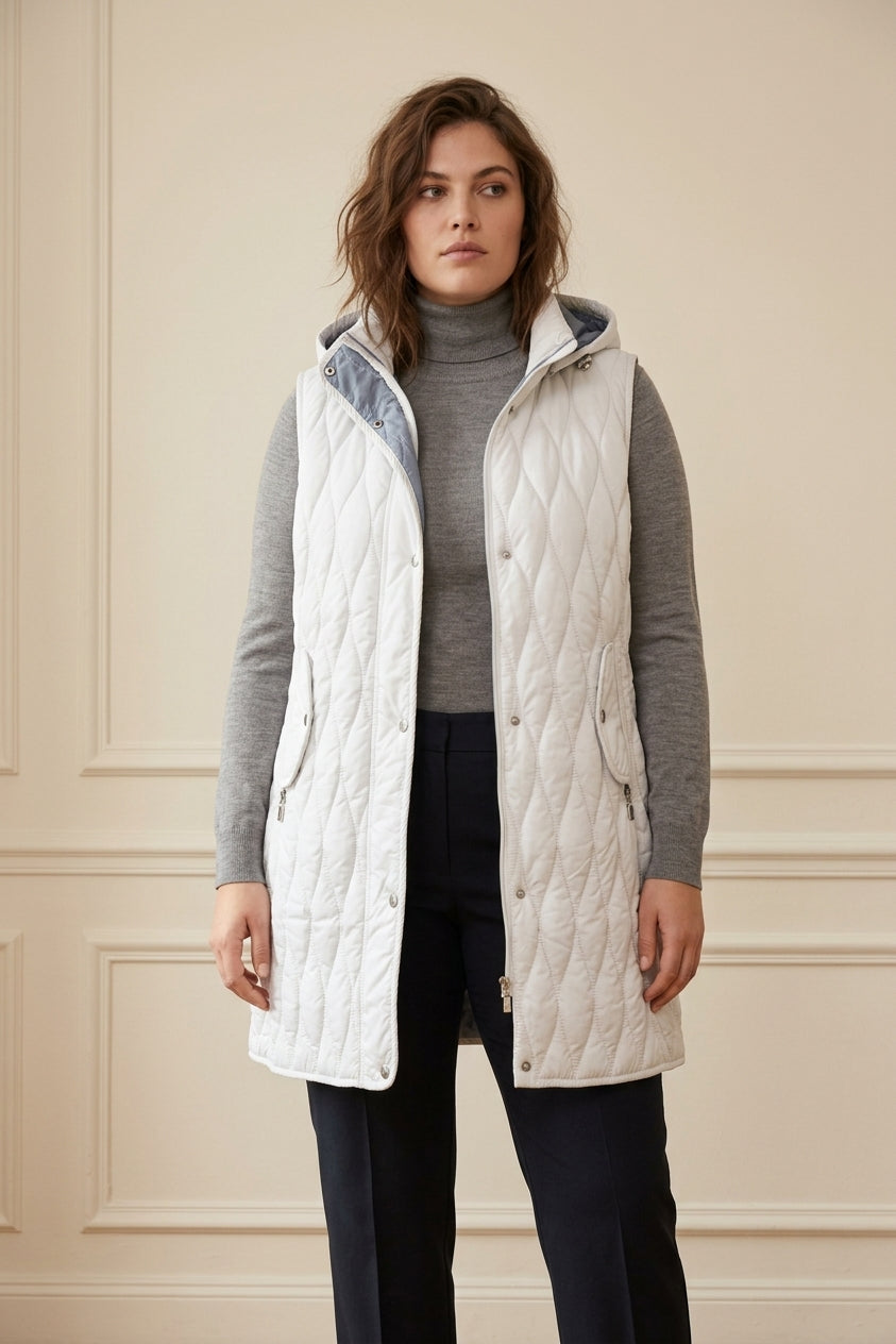 Gilet Long Matelassé Femme à Capuche | WM373