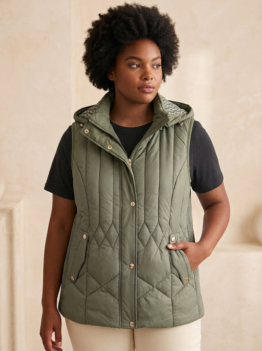 Gilet Matelassé Femme Doublure Imprimée à Capuche – WM367