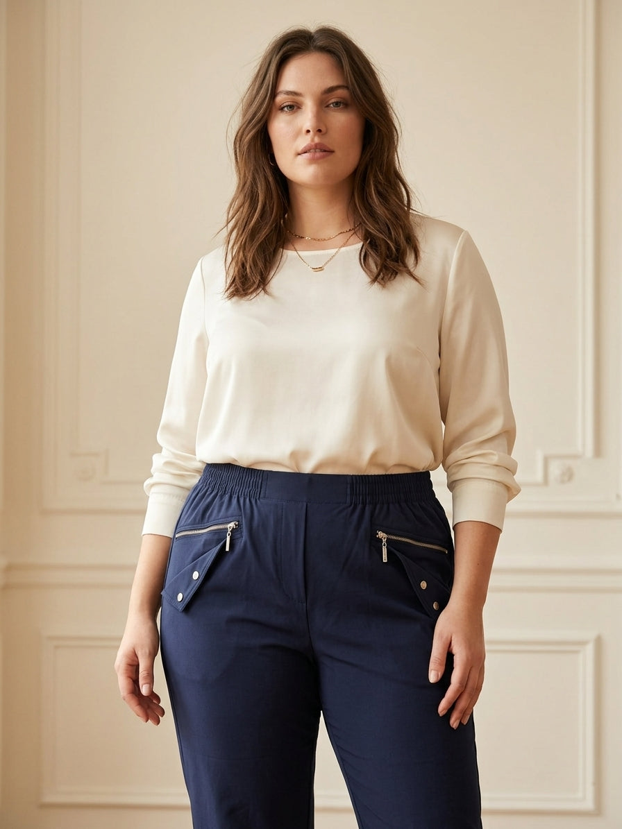 Pantalon Doublé Fourré Femme – Taille Élastique Poche Zippée