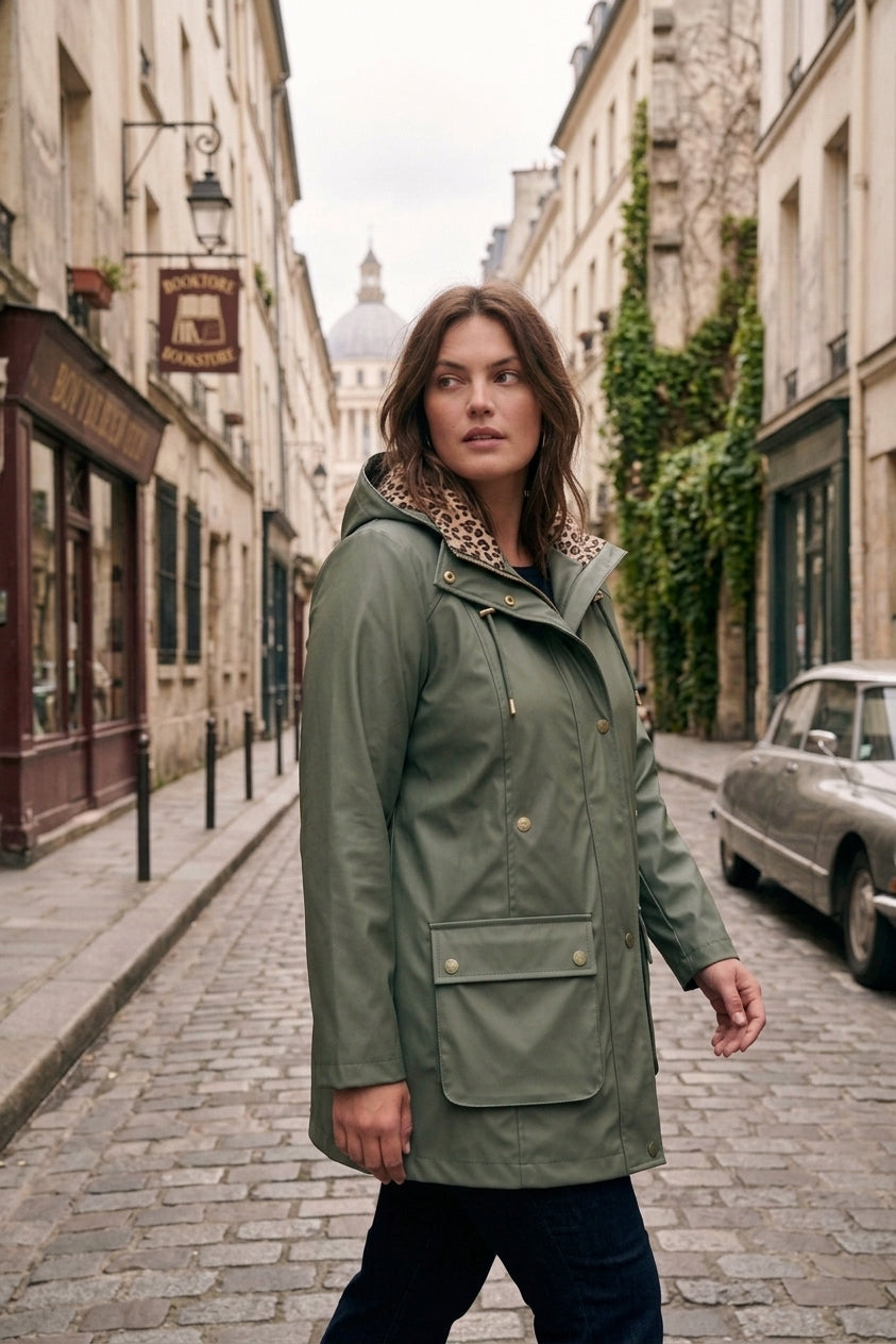 Veste Imperméable Femme Doublée Léopard – Ciel, Marine, Or, Kaki | JRT26