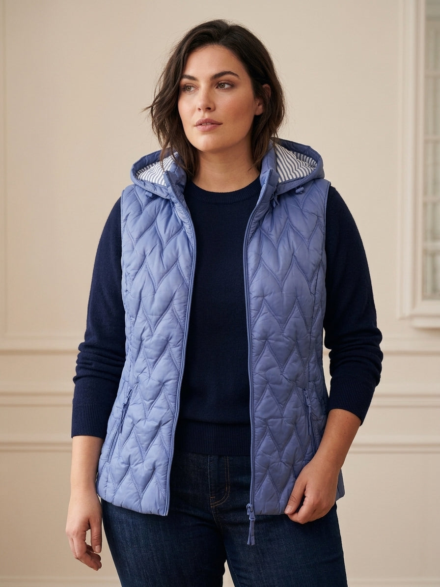 Gilet Matelassé Femme à Capuche Doublure Rayée – TG95