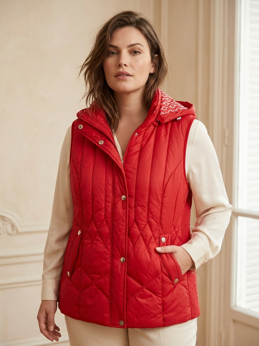 Gilet Matelassé Femme Doublure Imprimée à Capuche – WM367