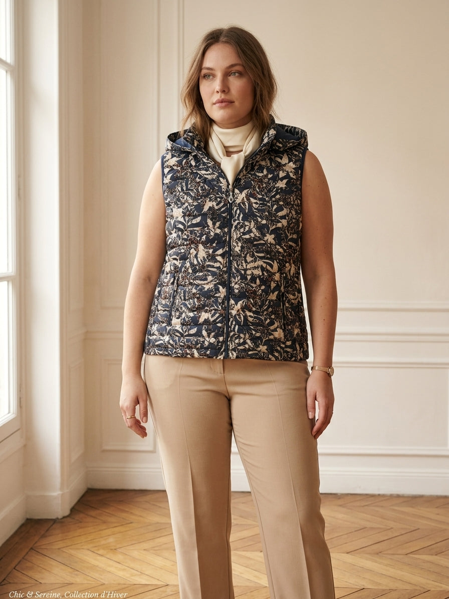 Gilet Sans Manches Femme Matelassé Imprimé à Capuche – WM368
