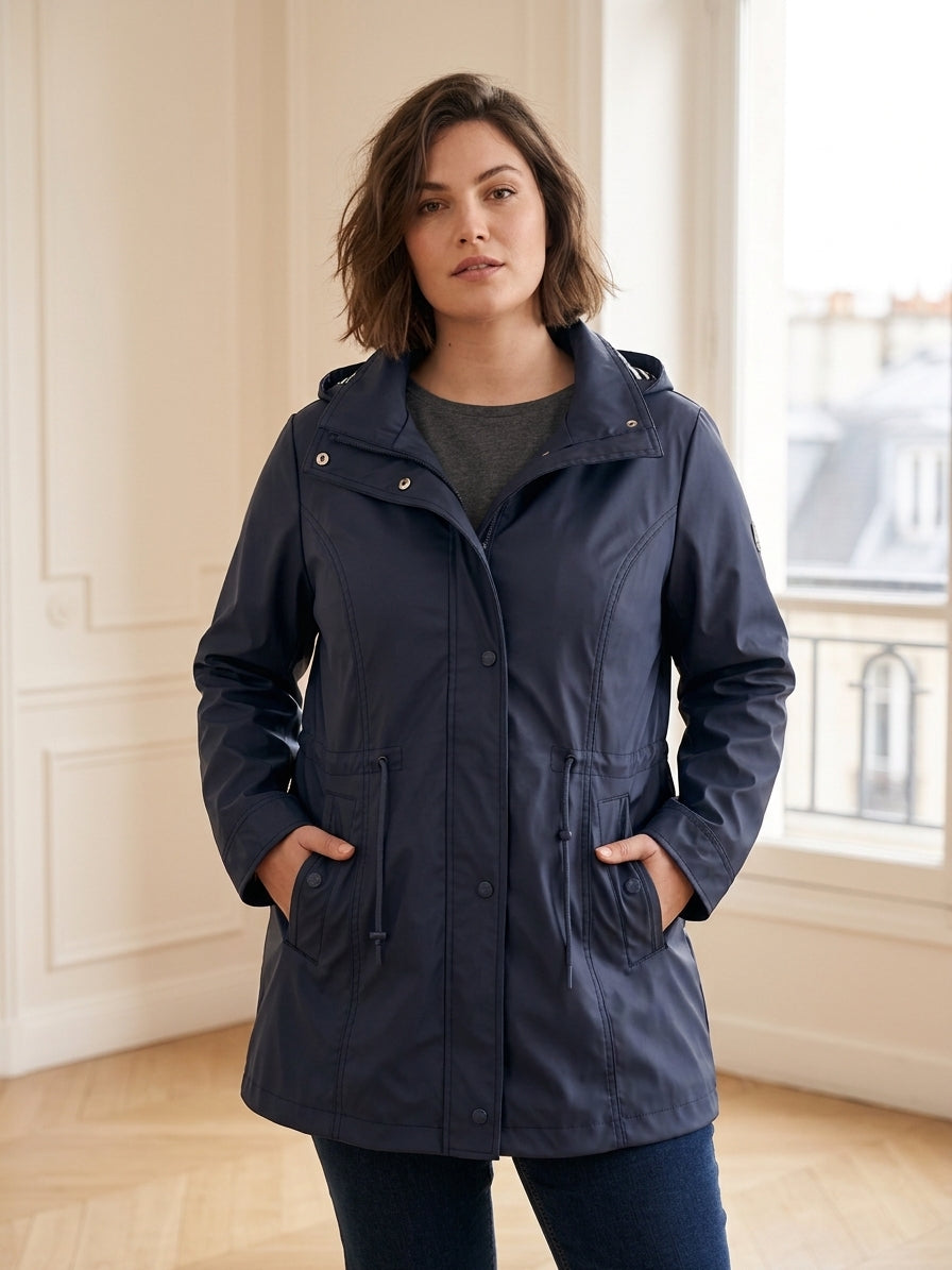 Veste Imperméable Femme Doublure Rayée à Capuche – WM361