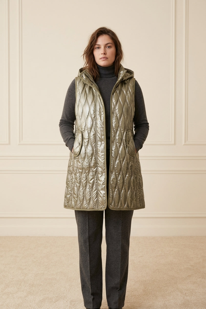 Gilet Long Matelassé Femme à Capuche | WM373