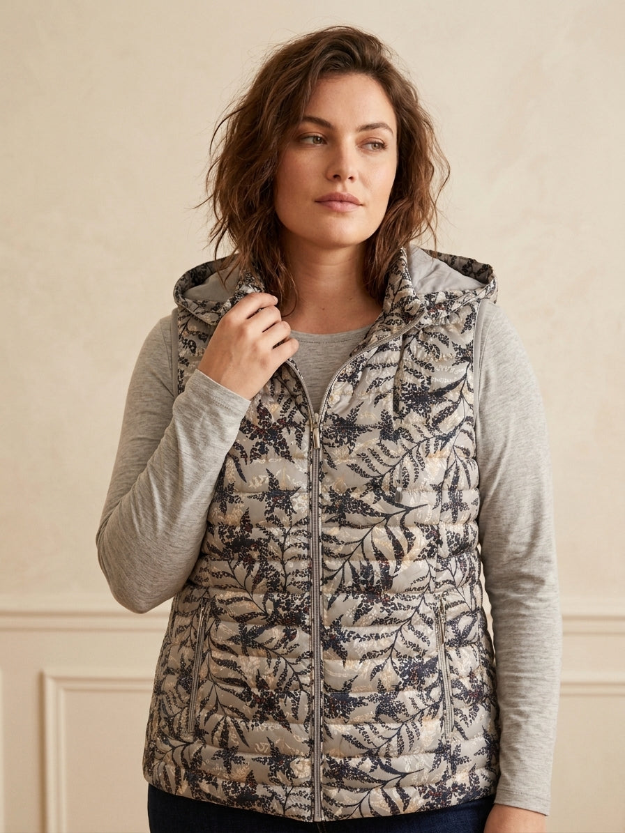 Gilet Sans Manches Femme Matelassé Imprimé à Capuche – WM368
