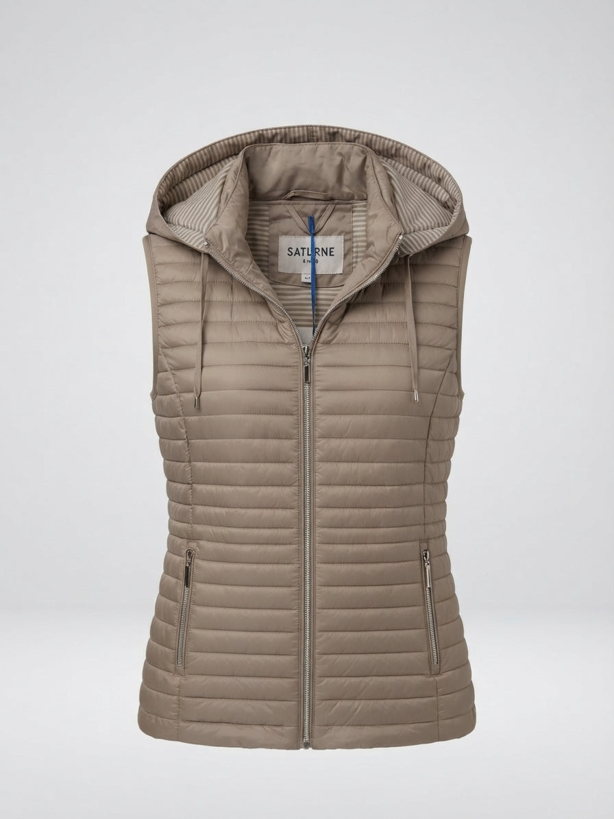 Gilet Matelassé Femme à Capuche Doublure Rayée | LH56