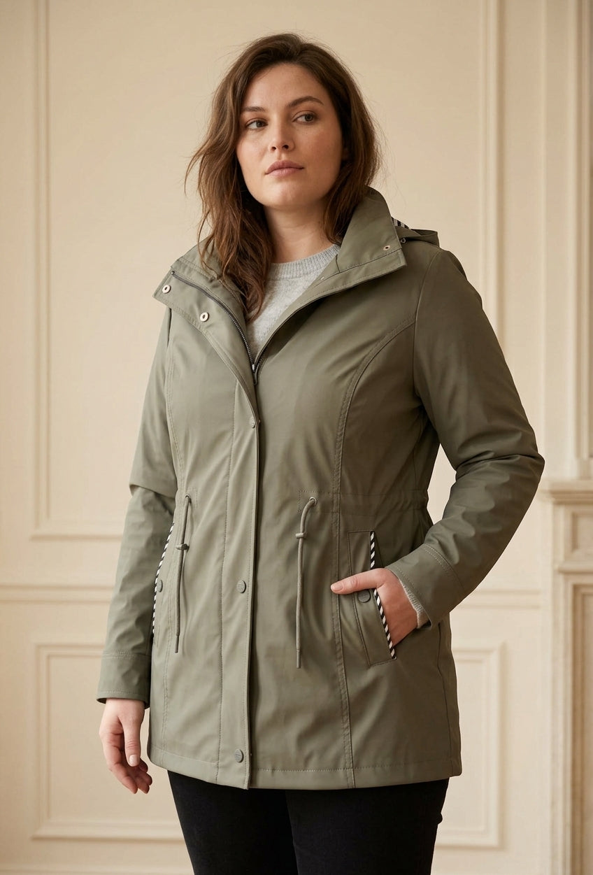 Veste Imperméable Femme Doublure Rayée à Capuche – WM361