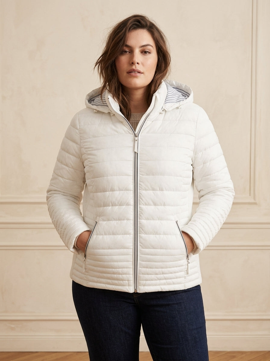 Doudoune Fine Femme à Capuche Doublure Rayée | TG57