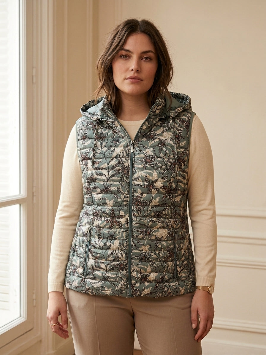 Gilet Sans Manches Femme Matelassé Imprimé à Capuche – WM368