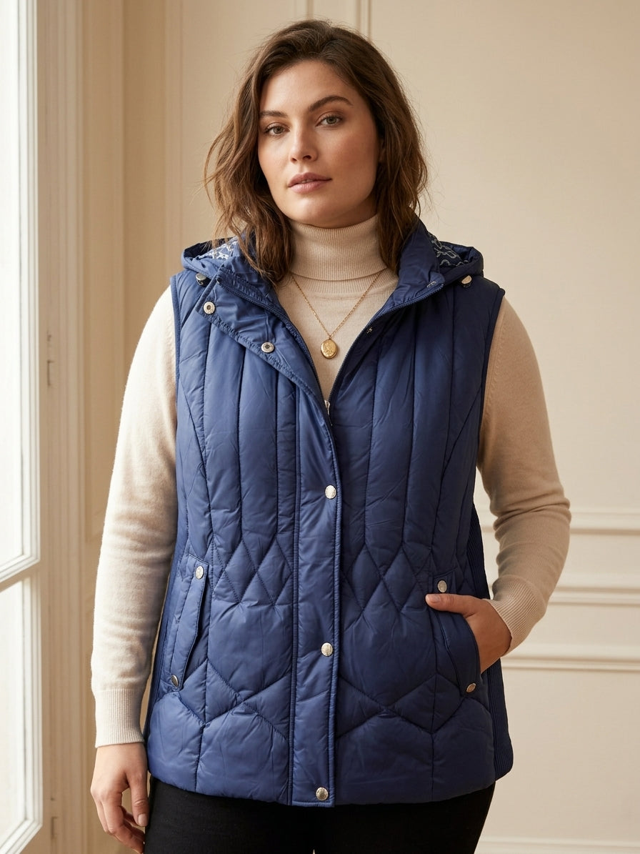 Gilet Matelassé Femme Doublure Imprimée à Capuche – WM367