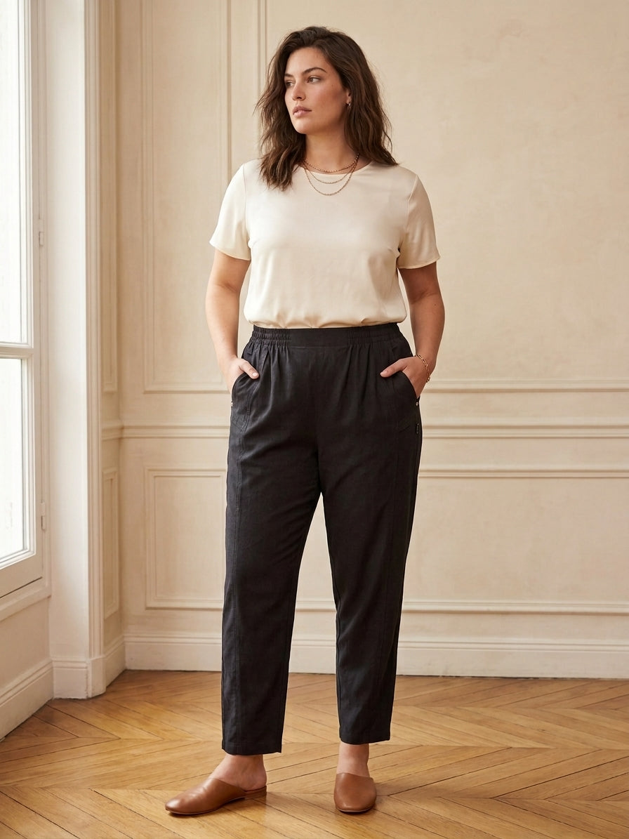 Pantalon Coton Taille Élastique Poches Zippées – K1004