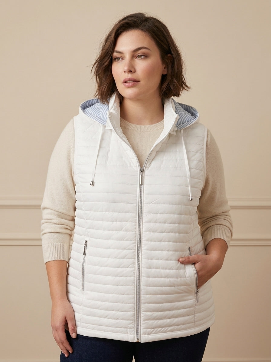 Gilet Matelassé Femme à Capuche Doublure Rayée | LH56