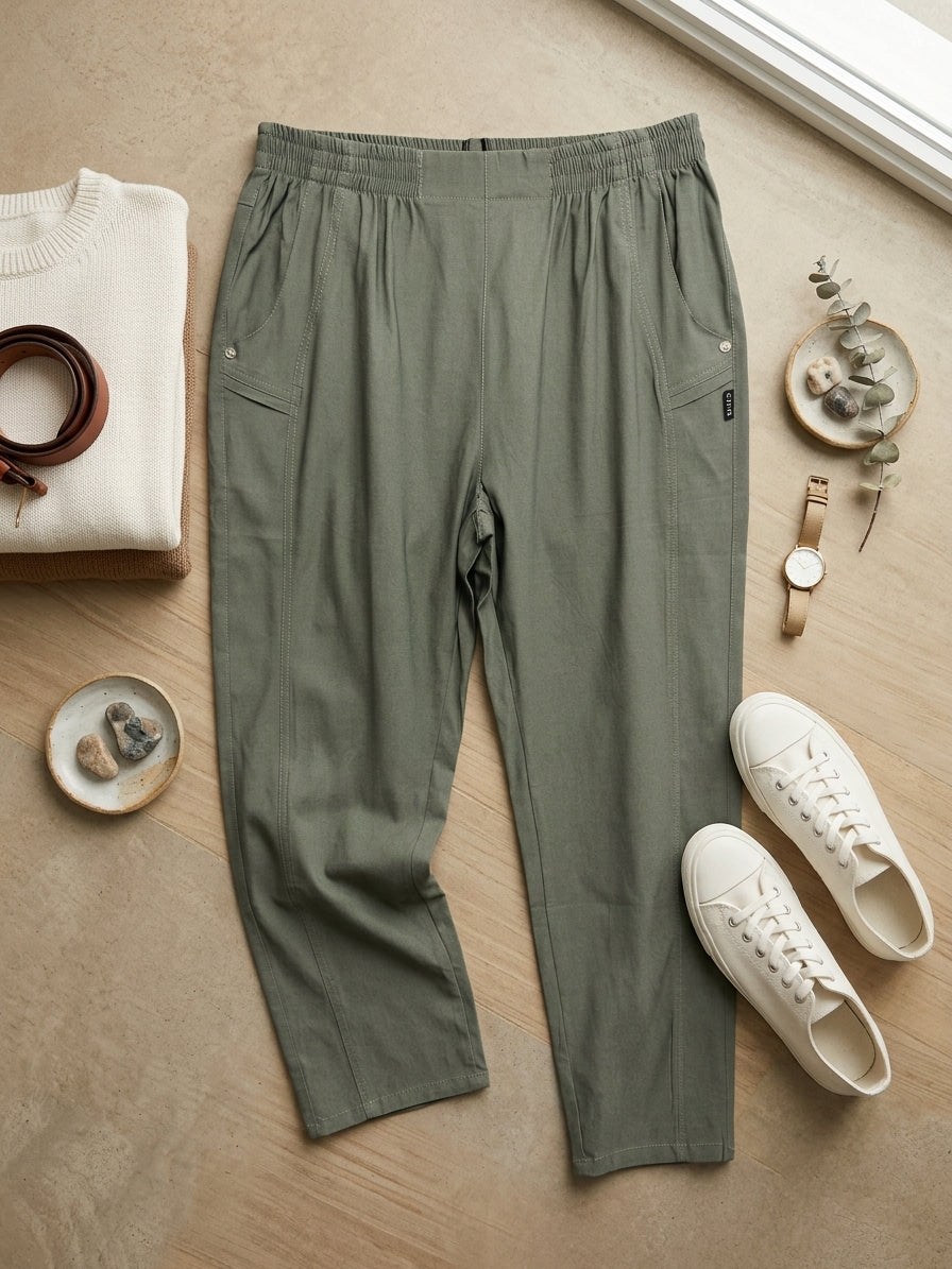 Pantalon Coton Taille Élastique Poches Zippées – K1004