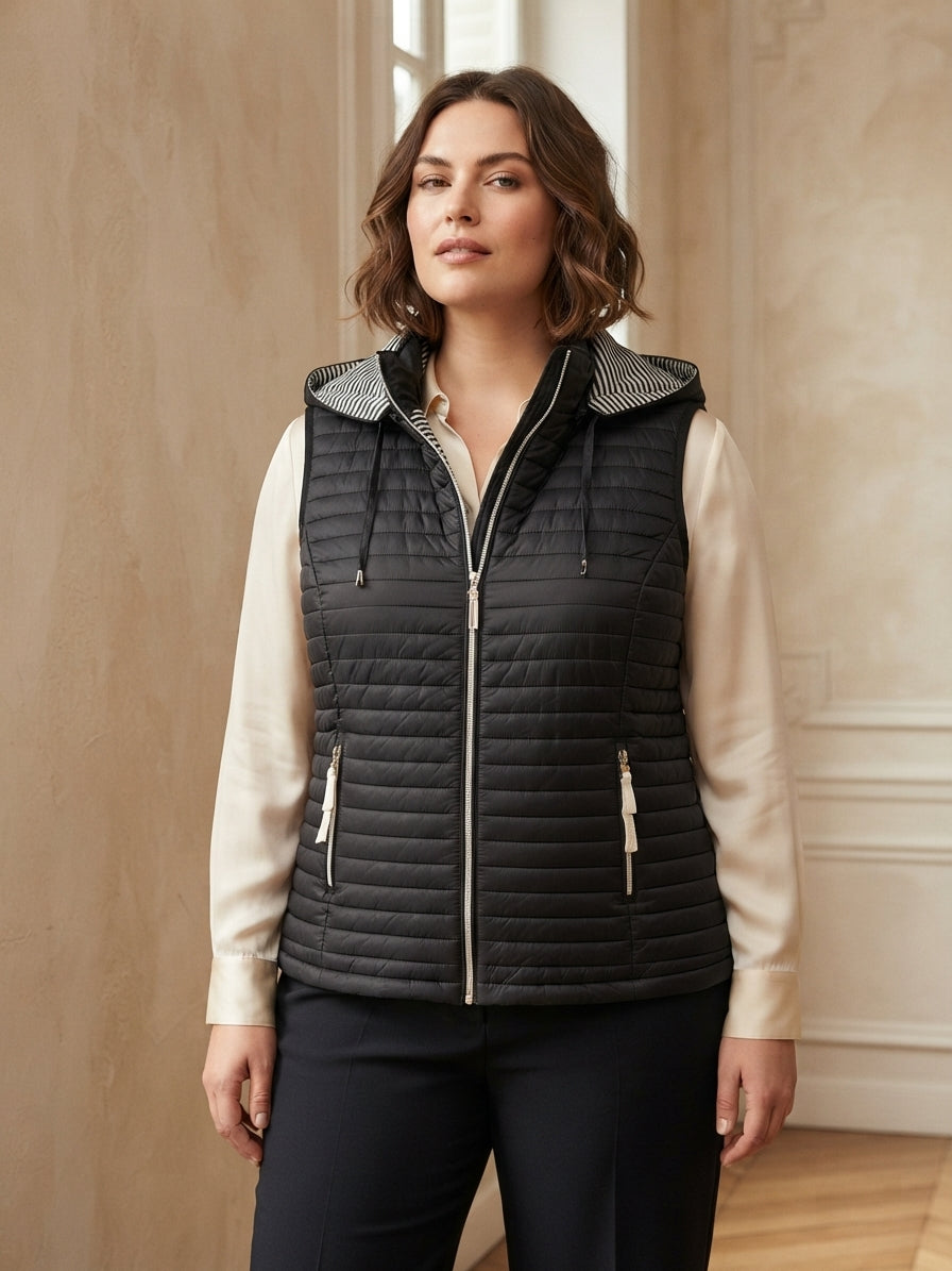 Gilet Matelassé Femme à Capuche Doublure Rayée | LH56