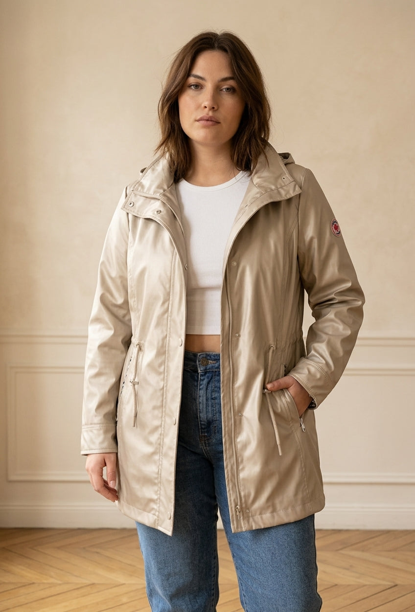 Veste Imperméable Femme Doublure Rayée à Capuche – WM361