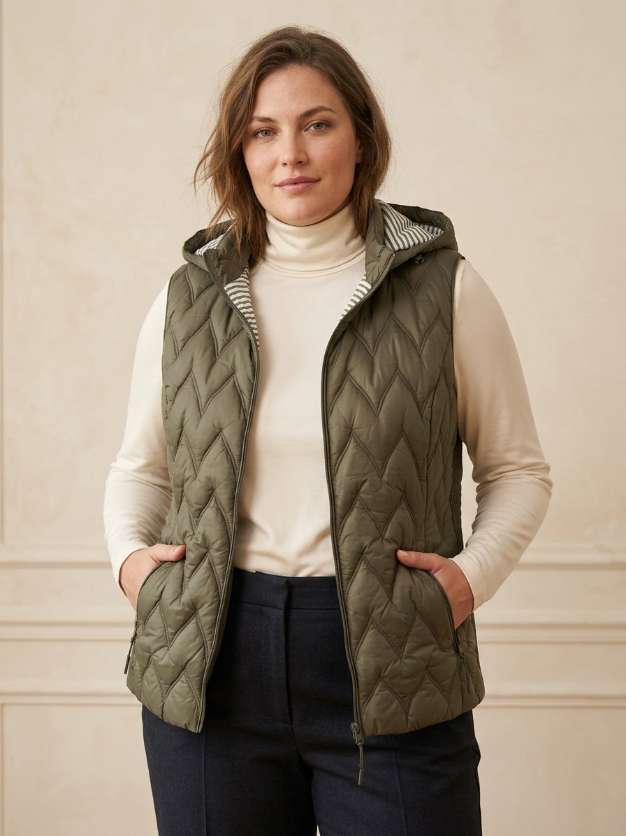 Gilet Matelassé Femme à Capuche Doublure Rayée – TG95