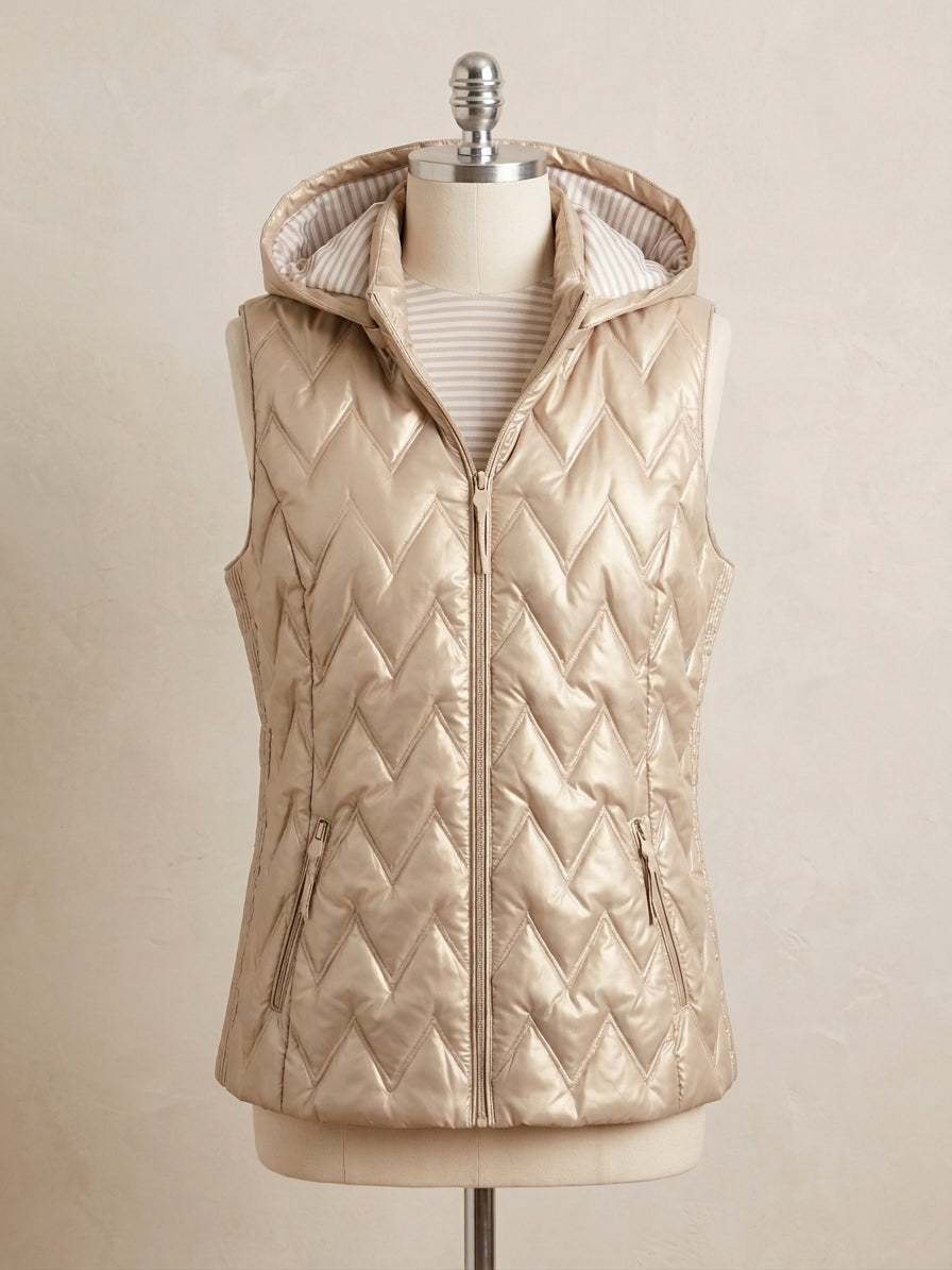 Gilet Matelassé Femme à Capuche Doublure Rayée – TG95