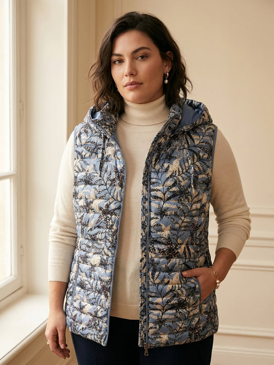 Gilet Sans Manches Femme Matelassé Imprimé à Capuche – WM368