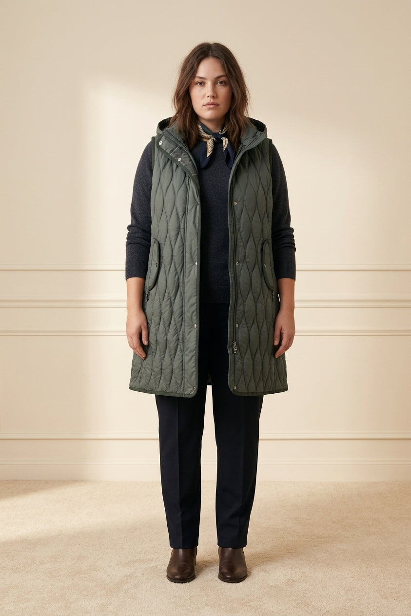 Gilet Long Matelassé Femme à Capuche | WM373