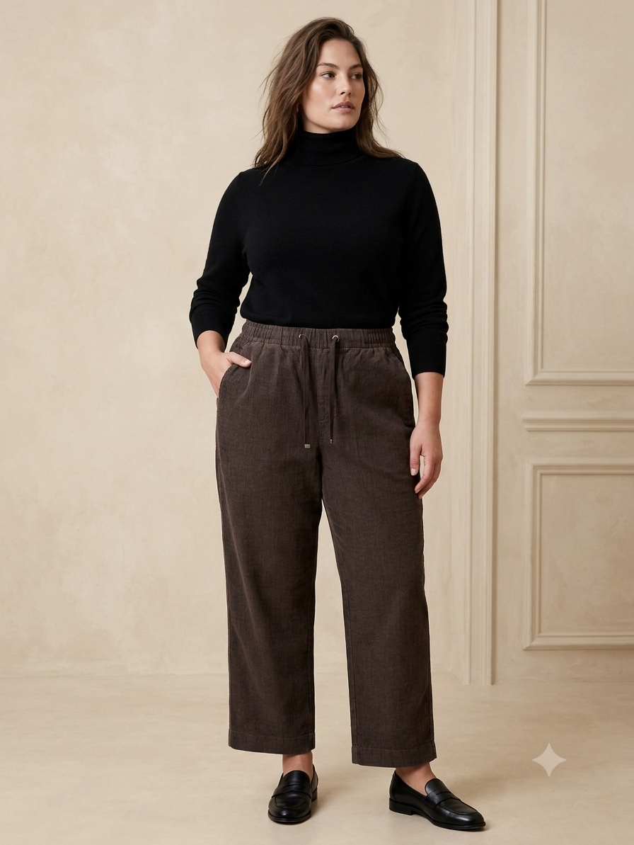 Pantalon Velours Côtelé – Coupe Ample Cordon de Serrage