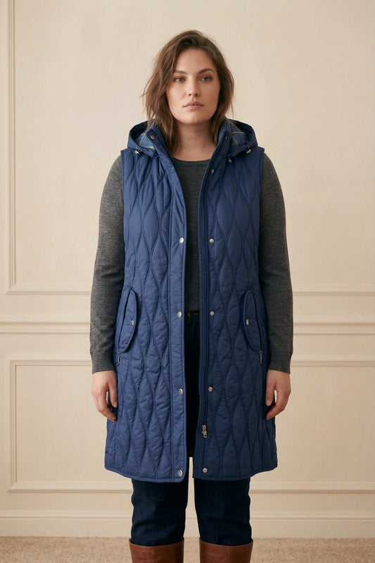 Gilet Long Matelassé Femme à Capuche | WM373