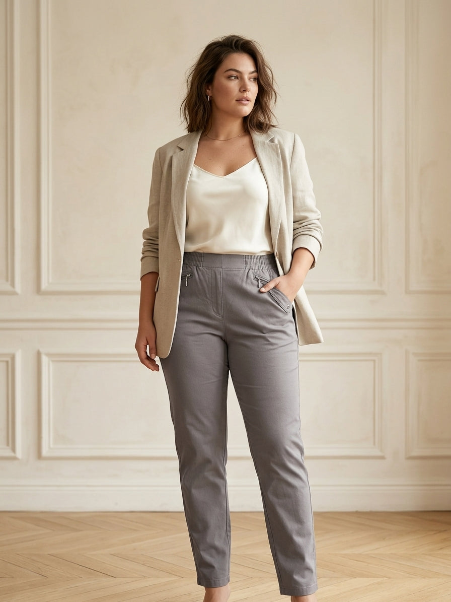 Pantalon Doublé Fourré Femme – Taille Élastique Poche Zippée