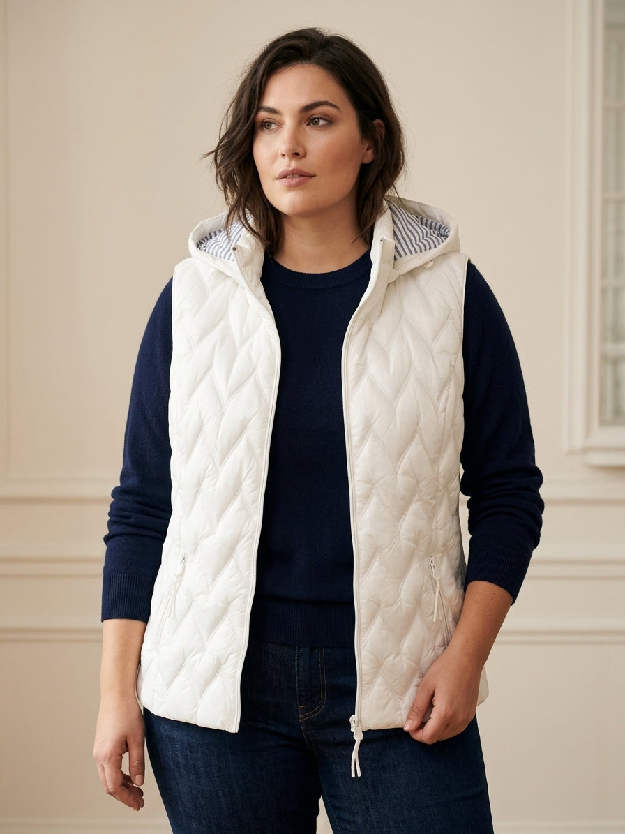 Gilet Matelassé Femme à Capuche Doublure Rayée – TG95
