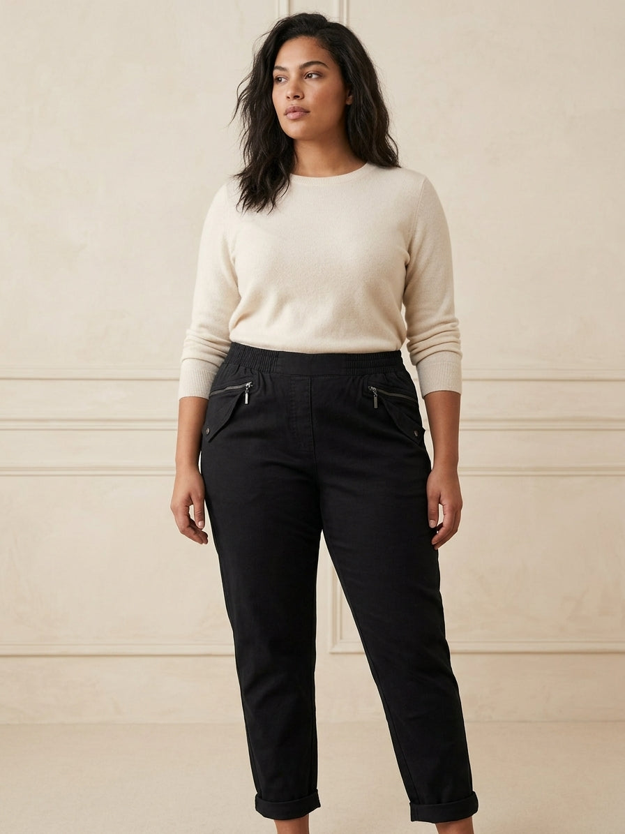 Pantalon Doublé Fourré Femme – Taille Élastique Poche Zippée