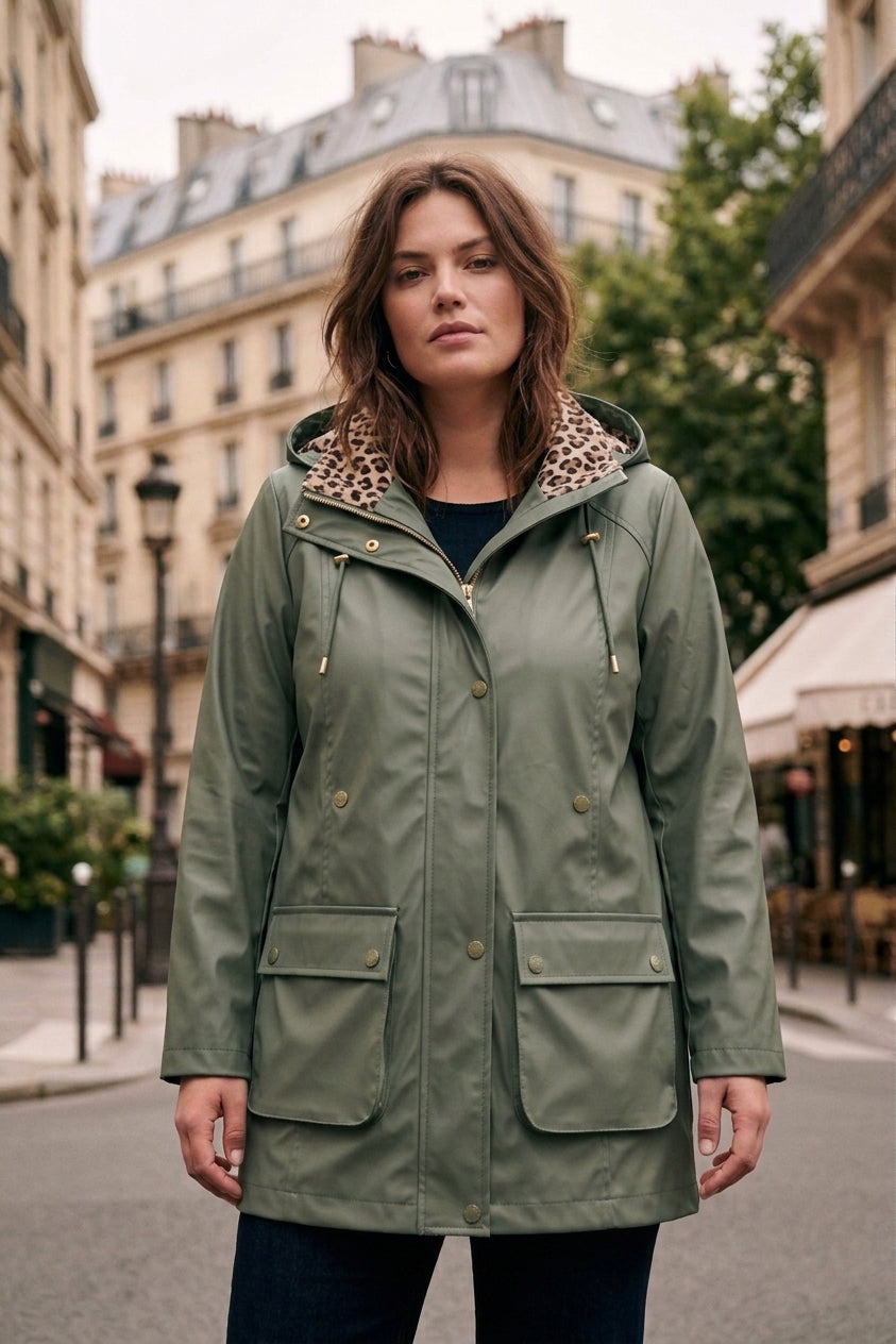 Veste Imperméable Femme Doublée Léopard – Ciel, Marine, Or, Kaki | JRT26