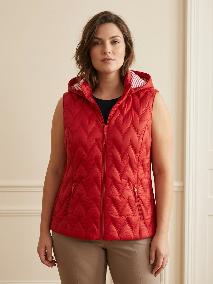 Gilet Matelassé Femme à Capuche Doublure Rayée – TG95