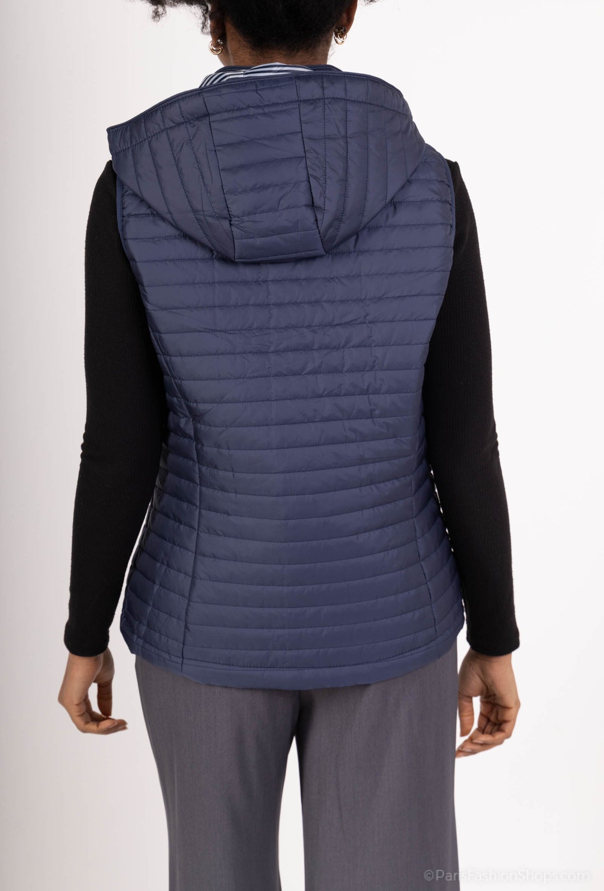 Gilet Matelassé Femme à Capuche Doublure Rayée | LH56