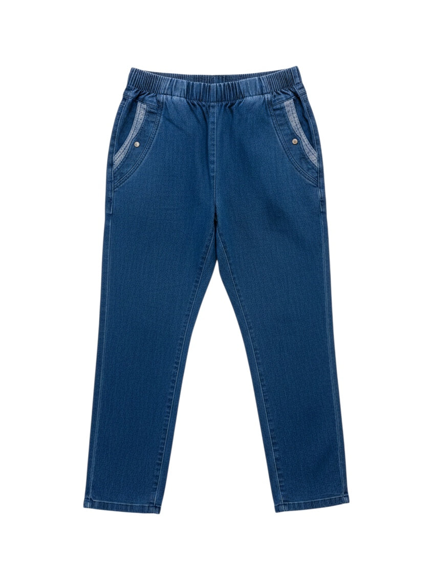 Jean Femme Taille Élastique – Coupe Droite Revers Fixe NJ43